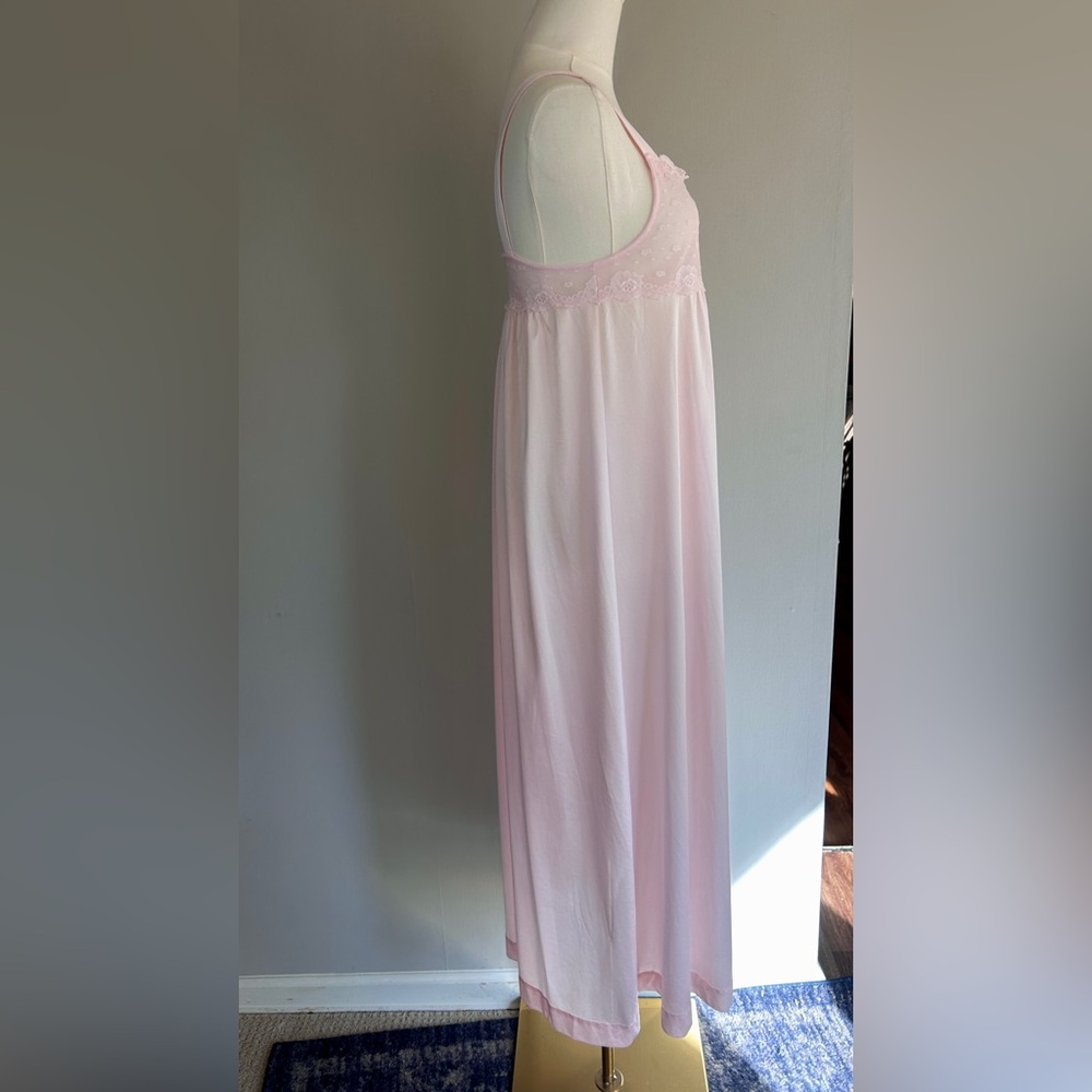 Vintage 70s Shadowline Pink Babydoll Maxi Nightgown Coquette Fairy Princess XS/S - Picture 7 of 11